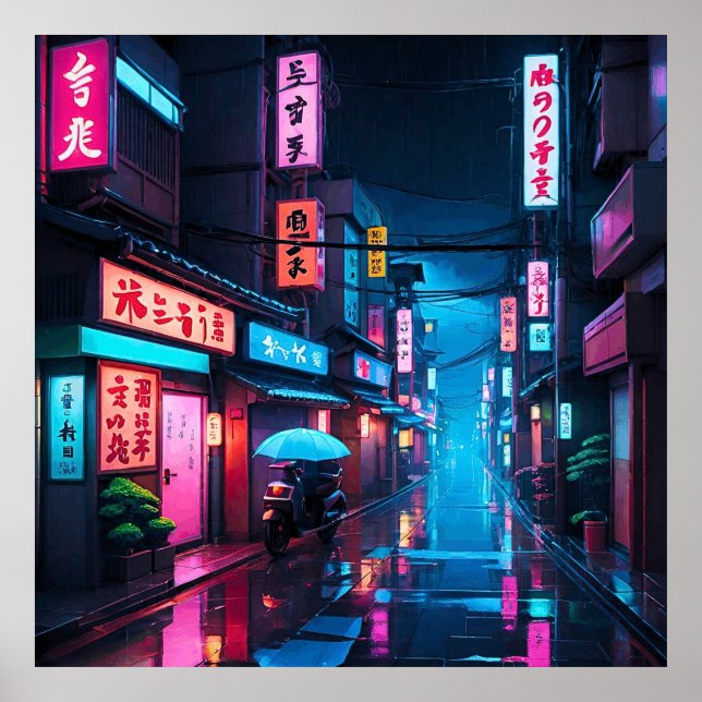 Affiche Rue de Tokyo la nuit Art LoFi  (Devant)
