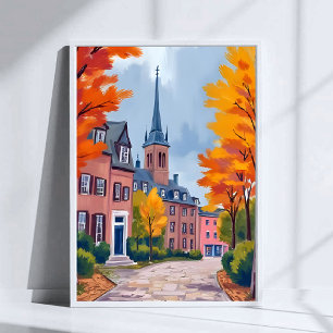 Affiche Rue de village européen aquarelle voyage
