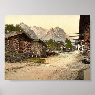 Affiche Rue du village, Garmisch, Haute-Bavière, Allemagne