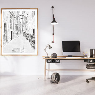 Affiche Rue italienne étroite, noir et blanc