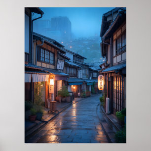 Affiche Rue japonaise pluvieuse Cozy Urbaine
