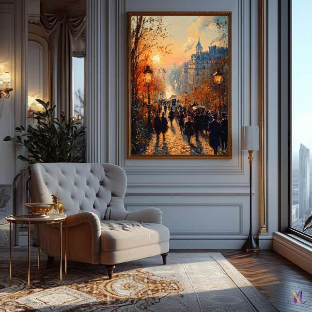 Affiche Rue parisienne au coucher du soleil en style impre (Créateur téléchargé)
