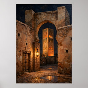 Affiche ruelle de médina marocaine illuminée