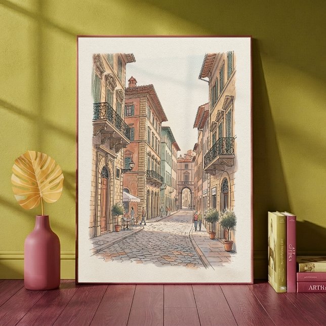 Affiche Ruelle italienne aquarelle architecture rue  (Créateur téléchargé)