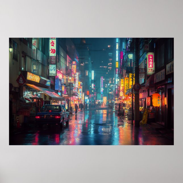 Affiche Ruelle néon de Tokyo sous la pluie (Devant)