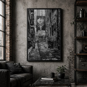 Affiche Ruelle urbaine avec graffiti noir et blanc
