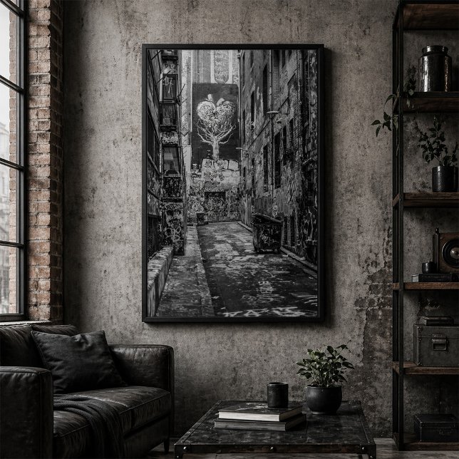 Affiche Ruelle urbaine avec graffiti noir et blanc (Créateur téléchargé)