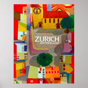 Affiche Rues de la ville de Zurich, Suisse. Vue aérienne