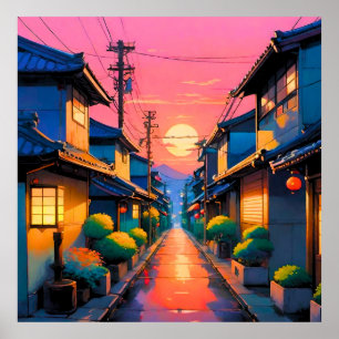 Affiche Rues Silencieuses, Lueurs Chaudes dans une Rue Jap