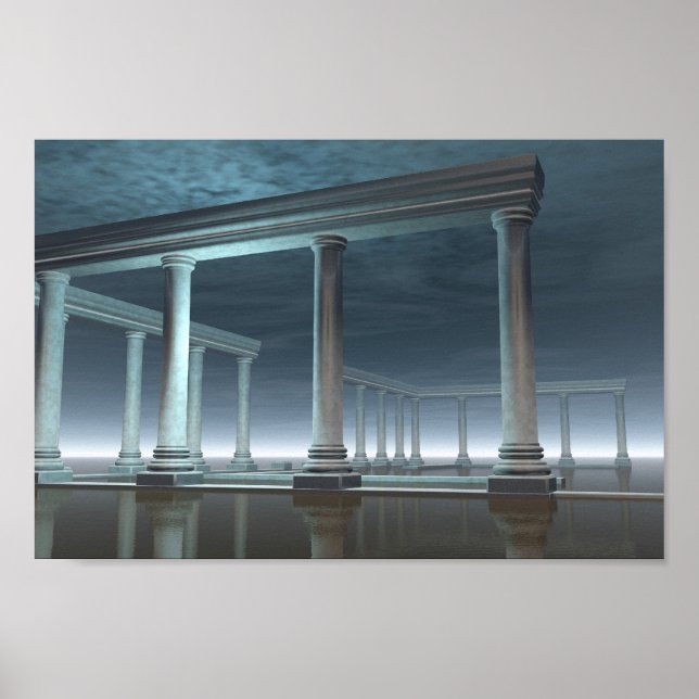Affiche Ruine du Temple grec noyé au clair de lune (Devant)