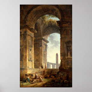 Affiche Ruines avec un obélisque par Robert Hubert