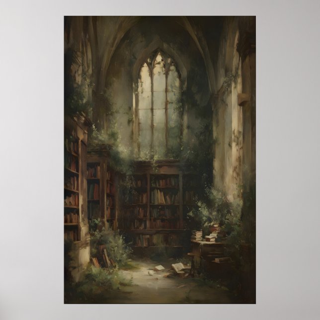 Affiche Ruines de bibliothèque envahies de livres et de li (Devant)