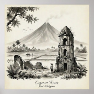Affiche Ruines de Cagsawa & Volcan Mayon Philippines