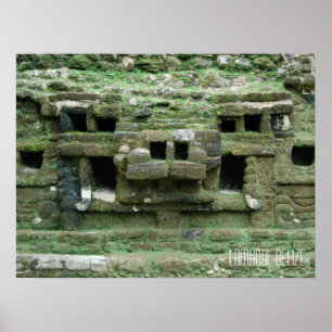 Affiche Ruines mayas de Lamanai au Belize Masque de jaguar