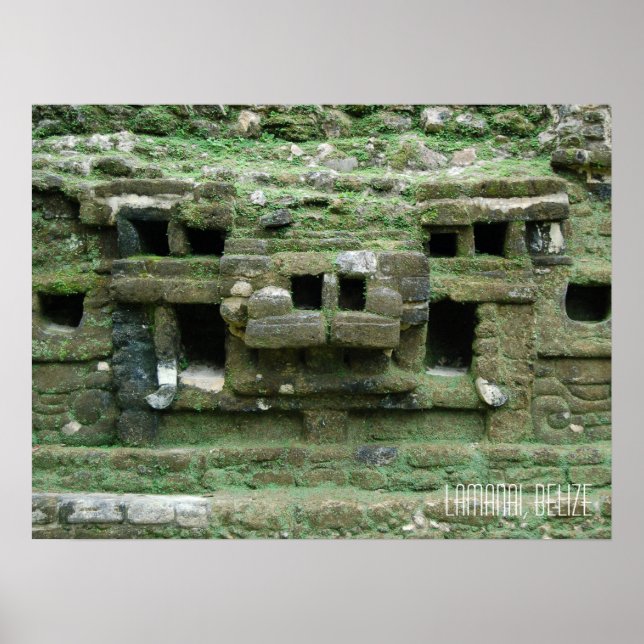 Affiche Ruines mayas de Lamanai au Belize Masque de jaguar (Devant)