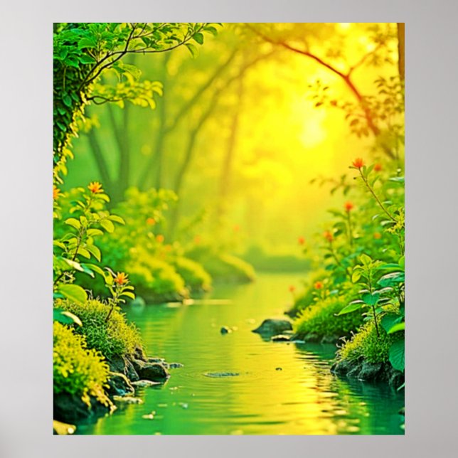 Affiche Ruisseau de forêt dorée Art paisible (Devant)