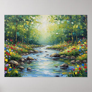 Affiche Ruisseau de forêt ensoleillé