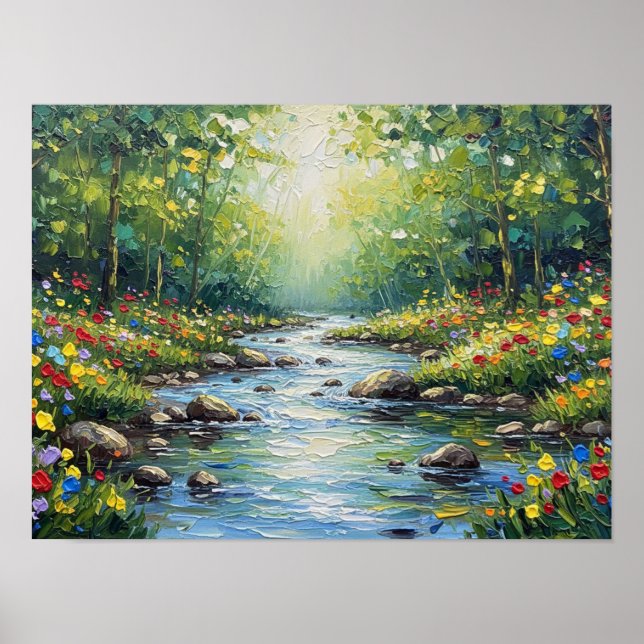 Affiche Ruisseau de forêt ensoleillé (Devant)