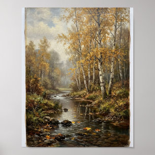 Affiche Ruisseau de la forêt de bouleaux automnale lunatiq