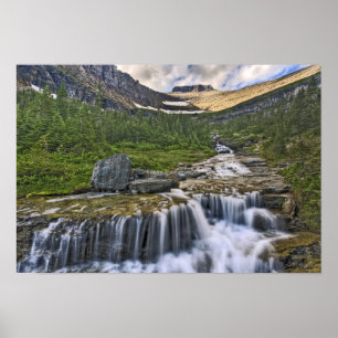 Affiche ruisseau en cascade, parc national des Glaciers,