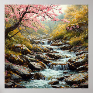 Affiche Ruisseau Tranquille Coulant à Travers un Paysage P