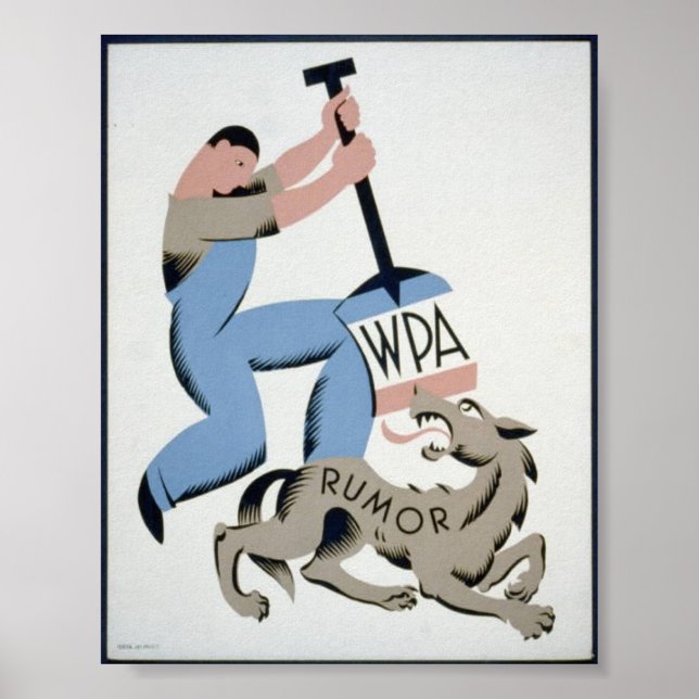 Affiche Rumeur vintage WPA Man & Wolf (Devant)