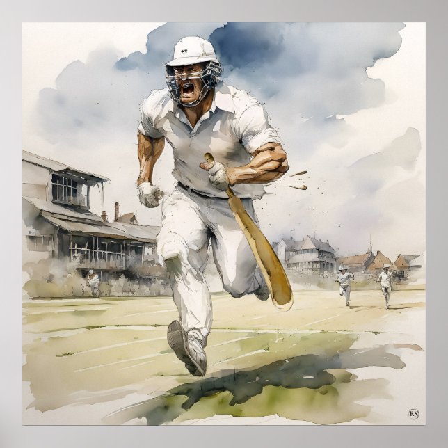 Affiche Running Between Wickets - Archival Cricket Print (Devant)