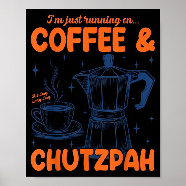 Affiche Running On Coffee &amp; Chutzpah Retro Funny Jewis (Devant)