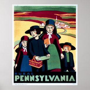 Affiche RURAL PENNSYLVANIA Tourisme Vintage Publicité WPA
