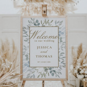 Affiche Russe Aquarelle Eucalyptus Mariage Bienvenue