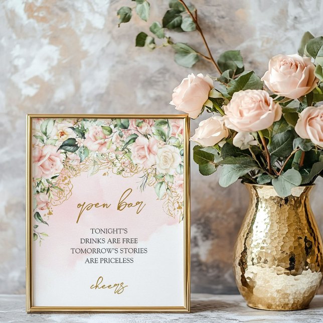 Affiche Russe blush rose eucalyptus mariage Open bar (Rustic blush roses eucalyptus wedding Open bar Poster)