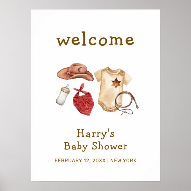 Affiche Russe Boho Western Cowboy Baby shower Bienvenue (Devant)