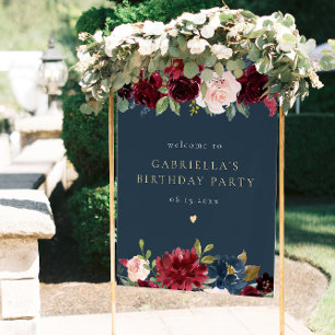 Affiche Russe Bourgogne Marine Floral Anniversaire Bienven