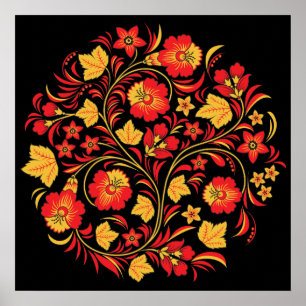 Affiche russe d'art populaire de Khokhloma Hohloma