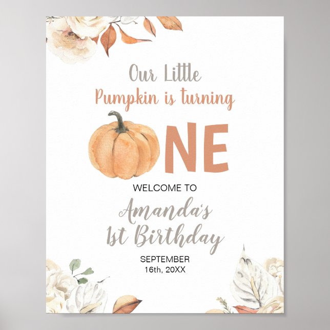 Affiche Russe Orange Citrouille 1er anniversaire Bienvenue (Devant)