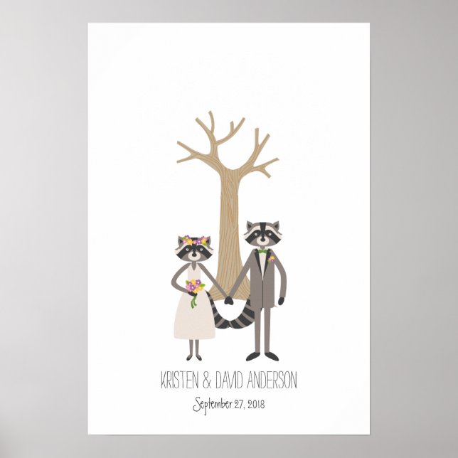 Affiche Russe Raccoons Empreinte de signature Arbre (Devant)