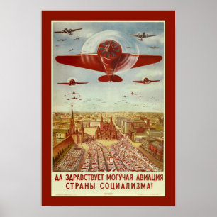Affiche russe vintage de propagande d'aviation