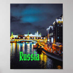 Affiche Russie ou Fédération de Russie Moscou la nuit
