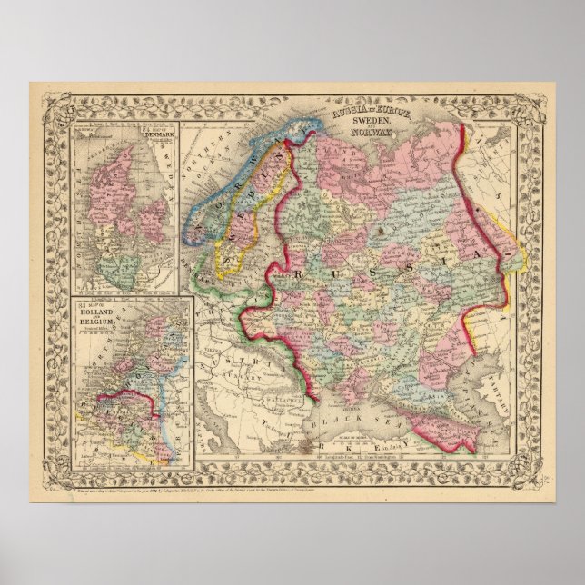 Affiche Russie, Suède, Norvège Carte par Mitchell (Devant)