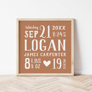 Affiche Rust Baby Boy Birth Stats Keepsaké