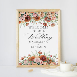 Affiche Rust Dahlia Fleurs Sage Chute Calligraphie Bienven