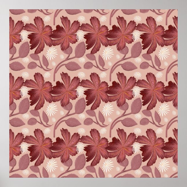 Affiche Rust Floral Seamless Pattern Large Flowers Minimal (Devant)