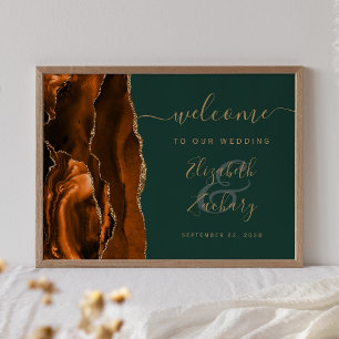 Affiche Rust Or Agate Vert Chasseur Mariage Bienvenue