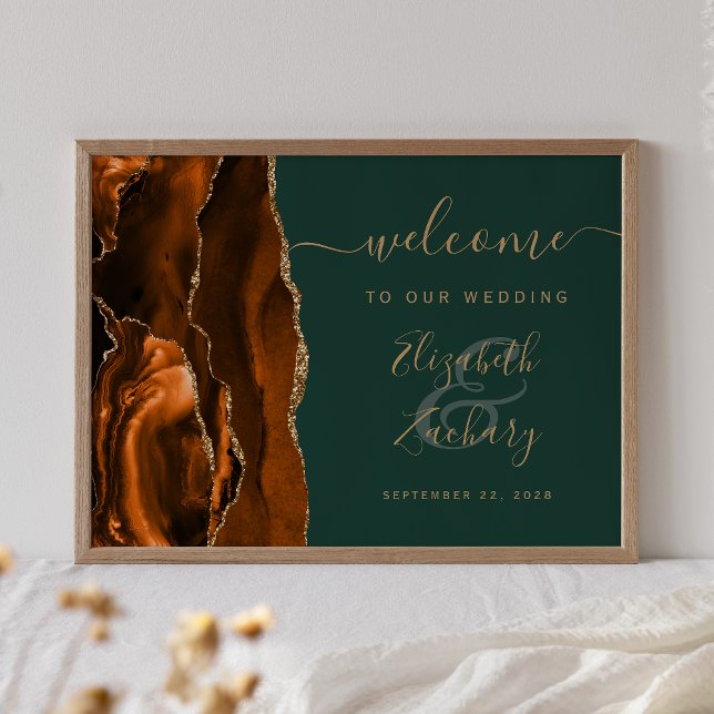 Affiche Rust Or Agate Vert Chasseur Mariage Bienvenue (Créateur téléchargé)