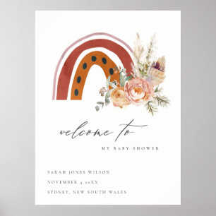 Affiche Rust Orange Boho Flora Rainbow Baby Shower Welcome