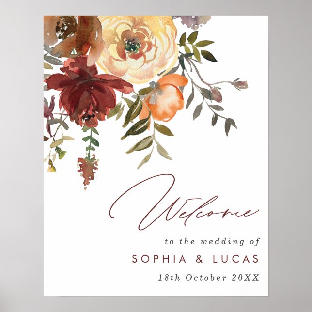 Affiche Rust & Orange Floral Fall Wedding Welcome (Devant)