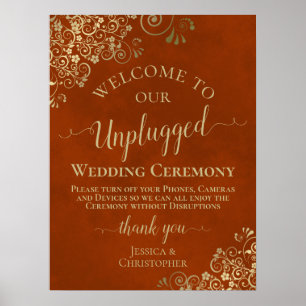Affiche Rust Orange & Gold Chic Unplugged Mariage Cerememy