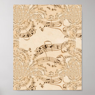 Affiche Rustic Antique Musical Notes