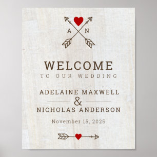 Affiche Rustic Arrows Red Heart Wedding