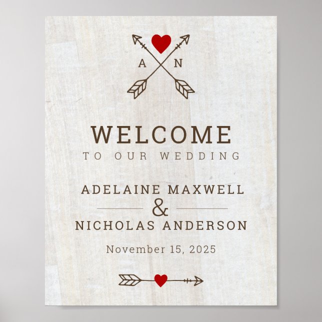 Affiche Rustic Arrows Red Heart Wedding (Devant)